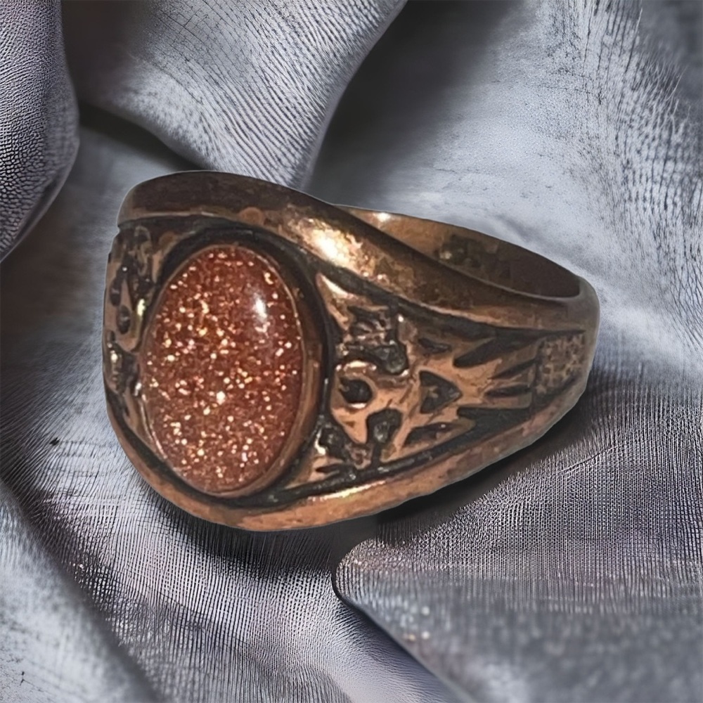 Vintage copper goldstone ring